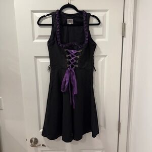 GAUDI Leathers Black Purple Lace Up Corset Style Dress Oktoberfest Style Size 34